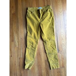 We The Free High Rise Skinny Corduroy Frayed Raw Hem Pants in Mustard Yellow